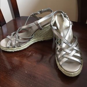 Cole Haan Strappy Silver Wedges- worn once