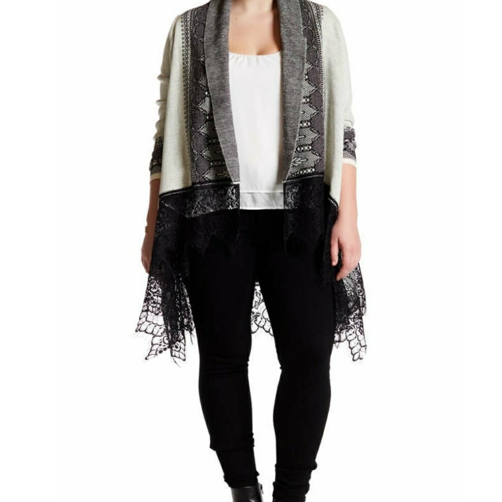 Lace trim open cardigan