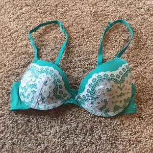 Teal lace push up bra