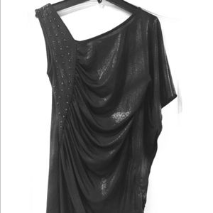 Asymmetrical Black Shimmer Rocker Top