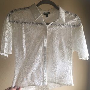 Lace crop button down