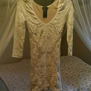 Bebe lace mesh ivory bodycon dress