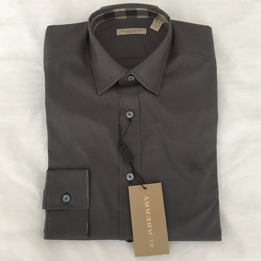 NWT Burberry Men's Dress Shirt Grey Size Small