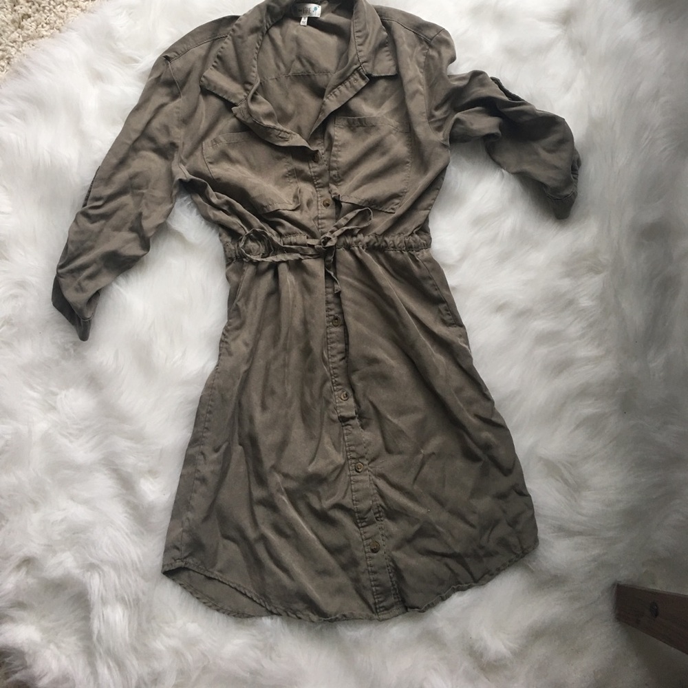 Light army green button up dress