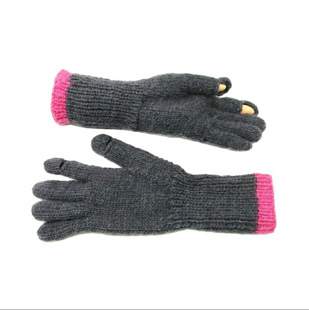 Hand Knit Soft Wool Winter Texting Gloves Pink/Gry