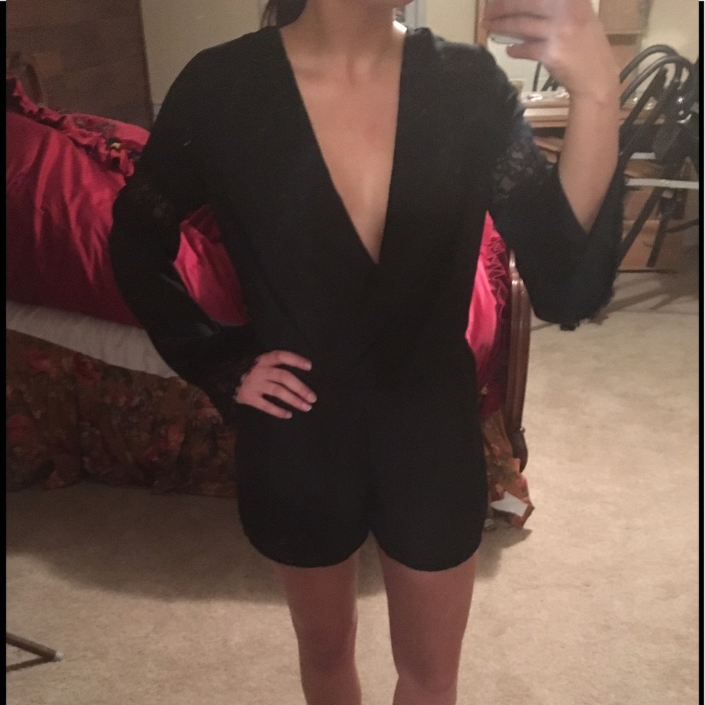 Plunging lace romper