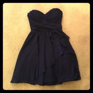 Navy Blue, short, strapless, formal dress.