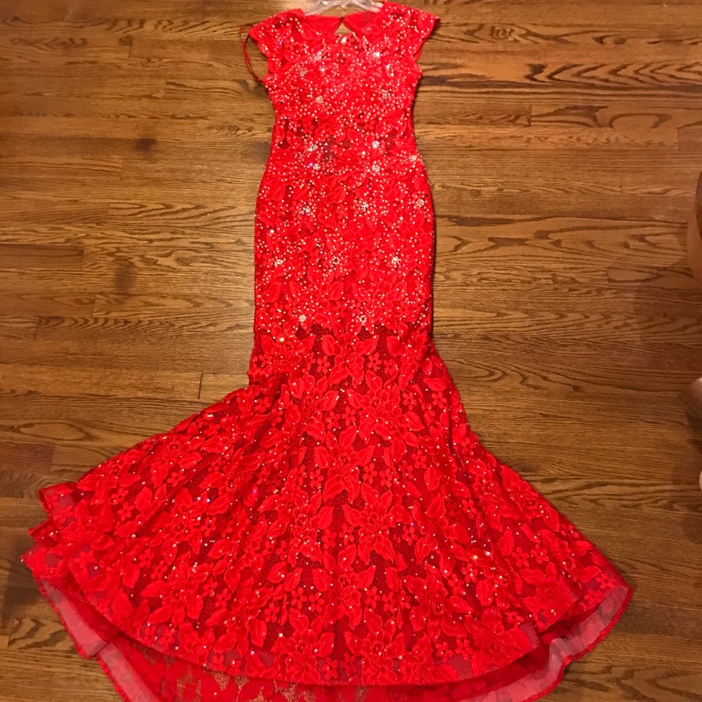 Jovani Red Lace Prom Dress
