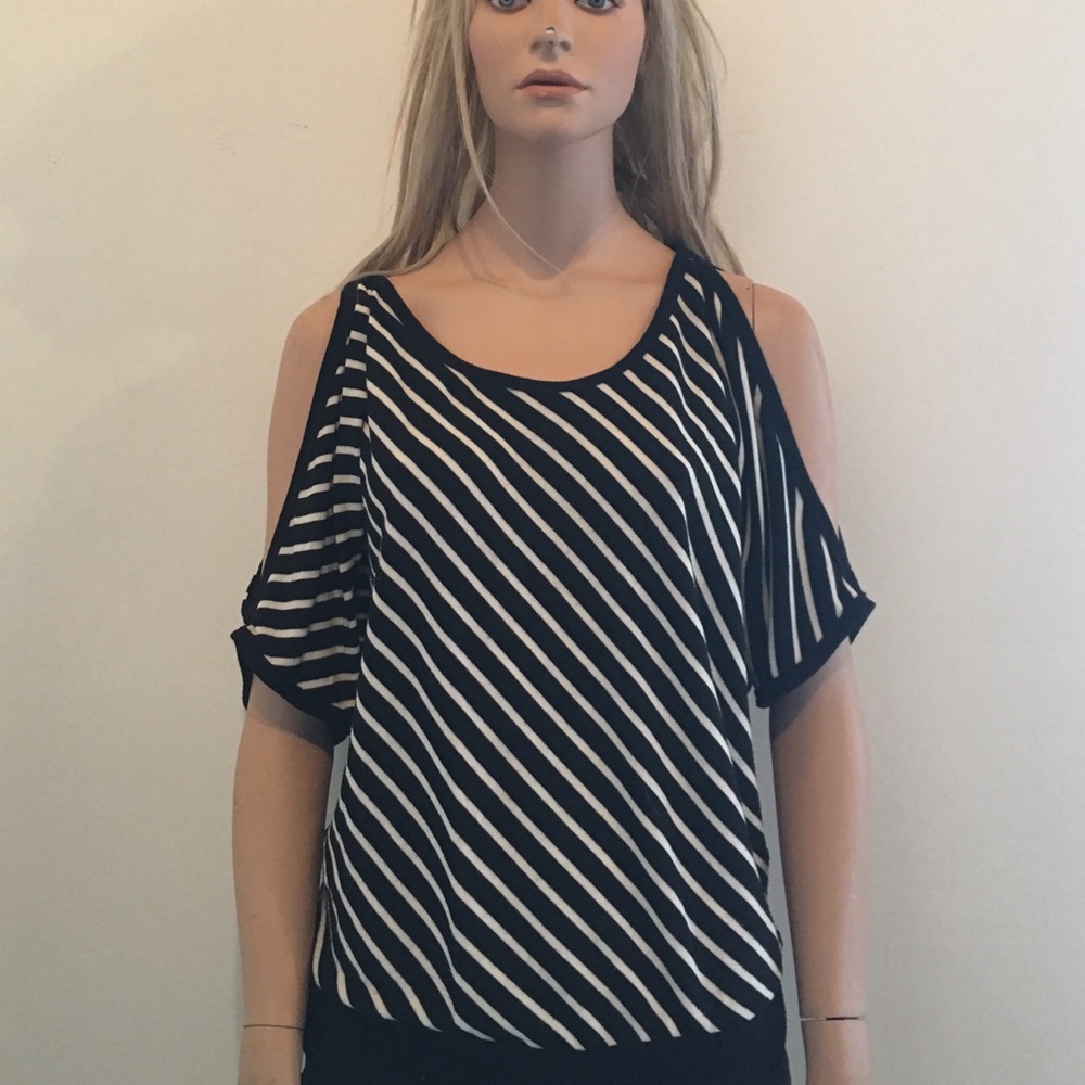 Great White & Black Stripped Cold Shoulder