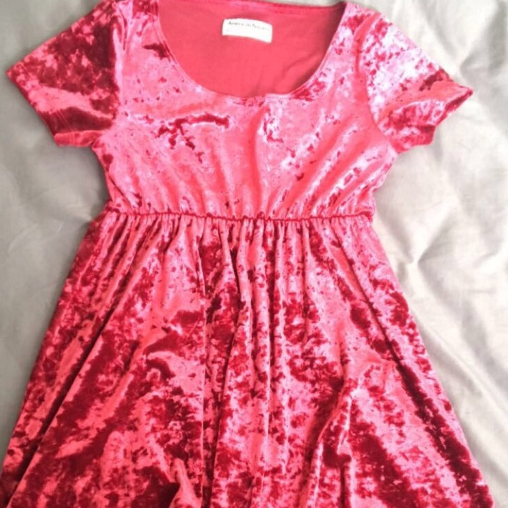 Red/maroon crushed velvet baby doll dress