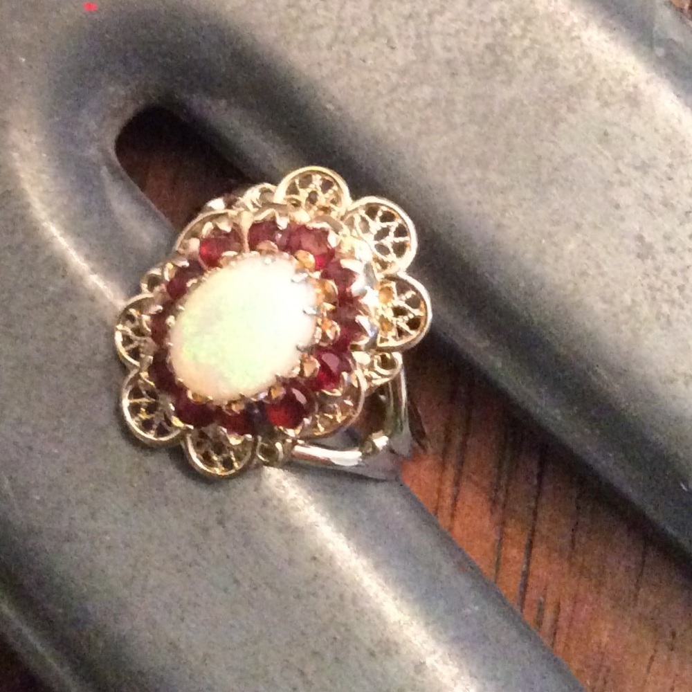 Gold opal and ruby ring