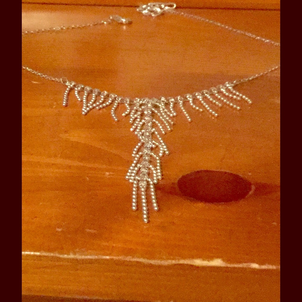 Silver Necklace with tiny jems mid-short length