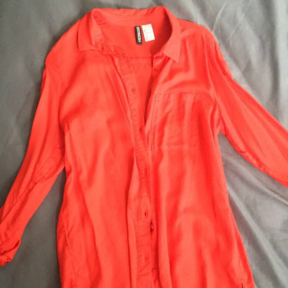 Bright red button up