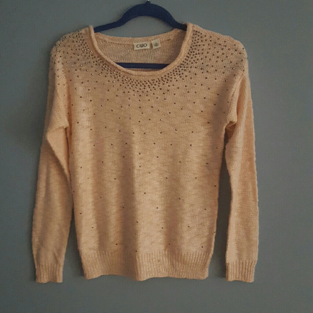 Blush Pink Sweater with Rhinestones