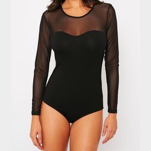 Black mesh long sleeve body suit