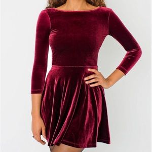 American Apparel Red Velvet Skater Dress