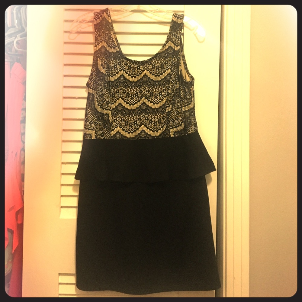 Black lace peplum cocktail dress