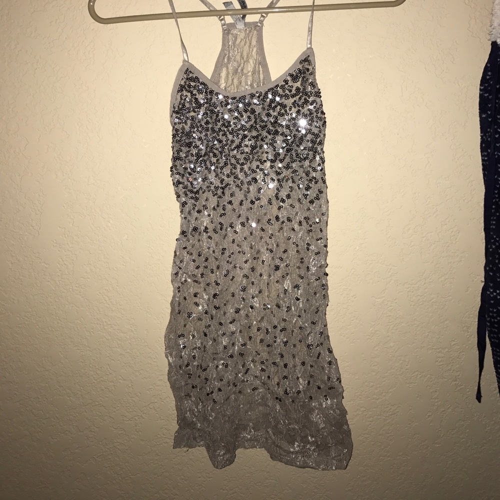 Sequin sheer lace tank