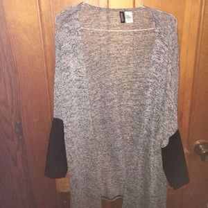 Grey sweater with half leather sleeves