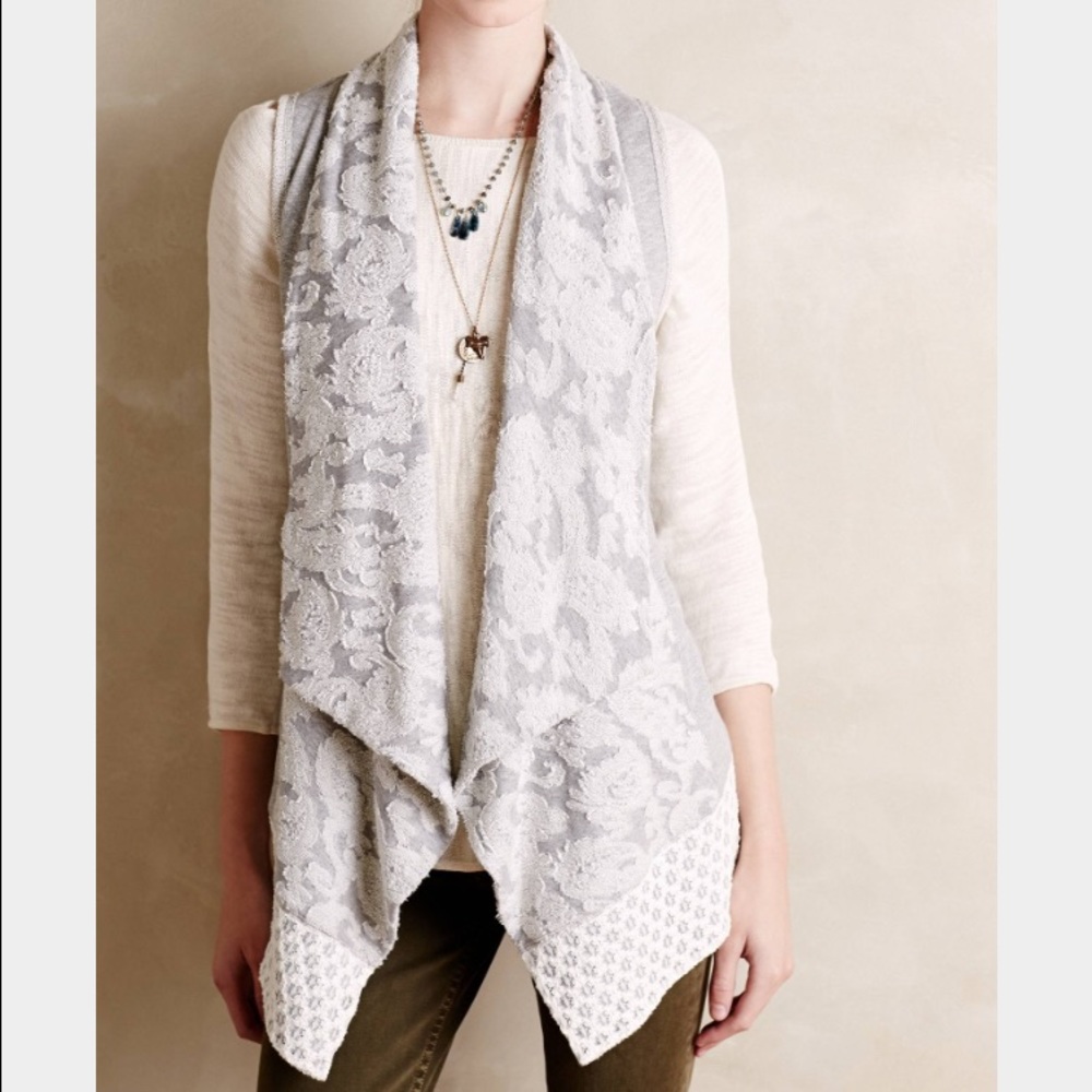 Anthropologie gray draped jacquard vest