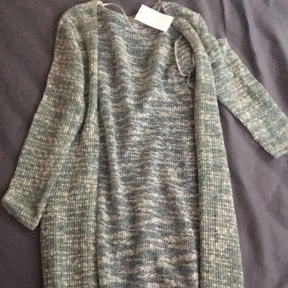 Light blue/green floor length duster sweater
