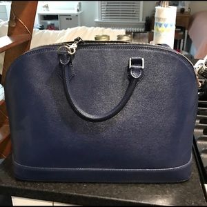 Pulicati genuine leather top handle navy bag