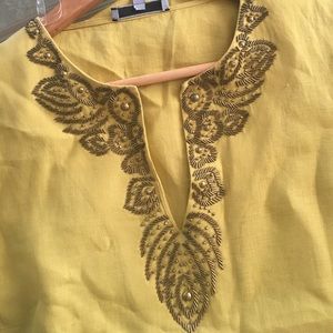 Gold linen tunic with bronze beading detail
