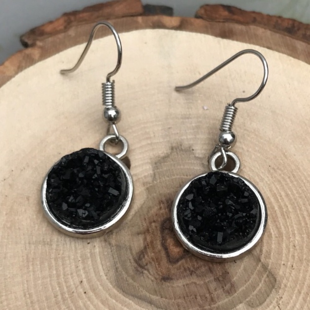 Black & Silver Druzy Earrings