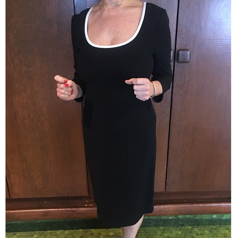 2016 Fendi black and white midi scoop neck dress