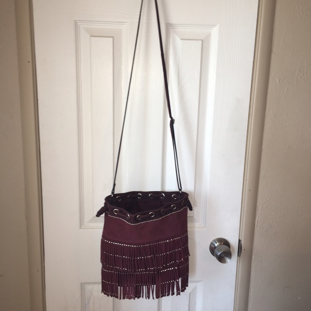 Mossimo Maroon Fringe Bucket Bag
