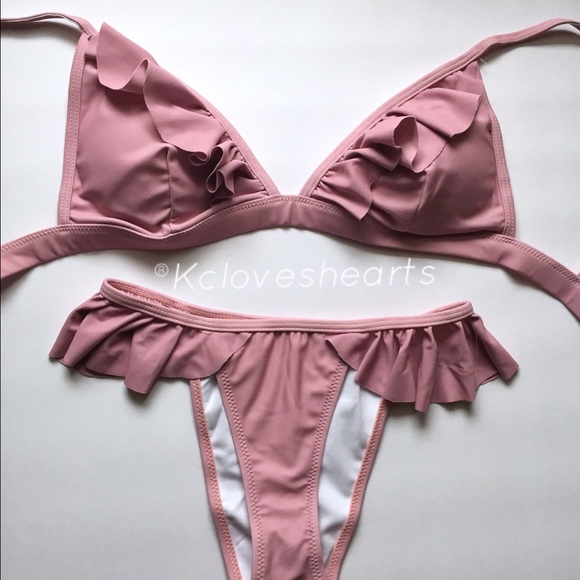 NEW! Dusty Rose Ruffle Bikini - Picture 2 of 3