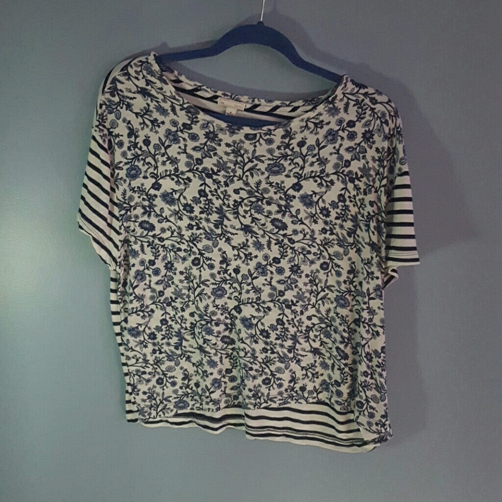 Navy/White Gap Striped and Floral Top