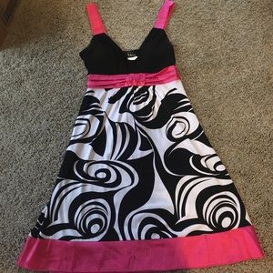 Black, white, hot pink party dress