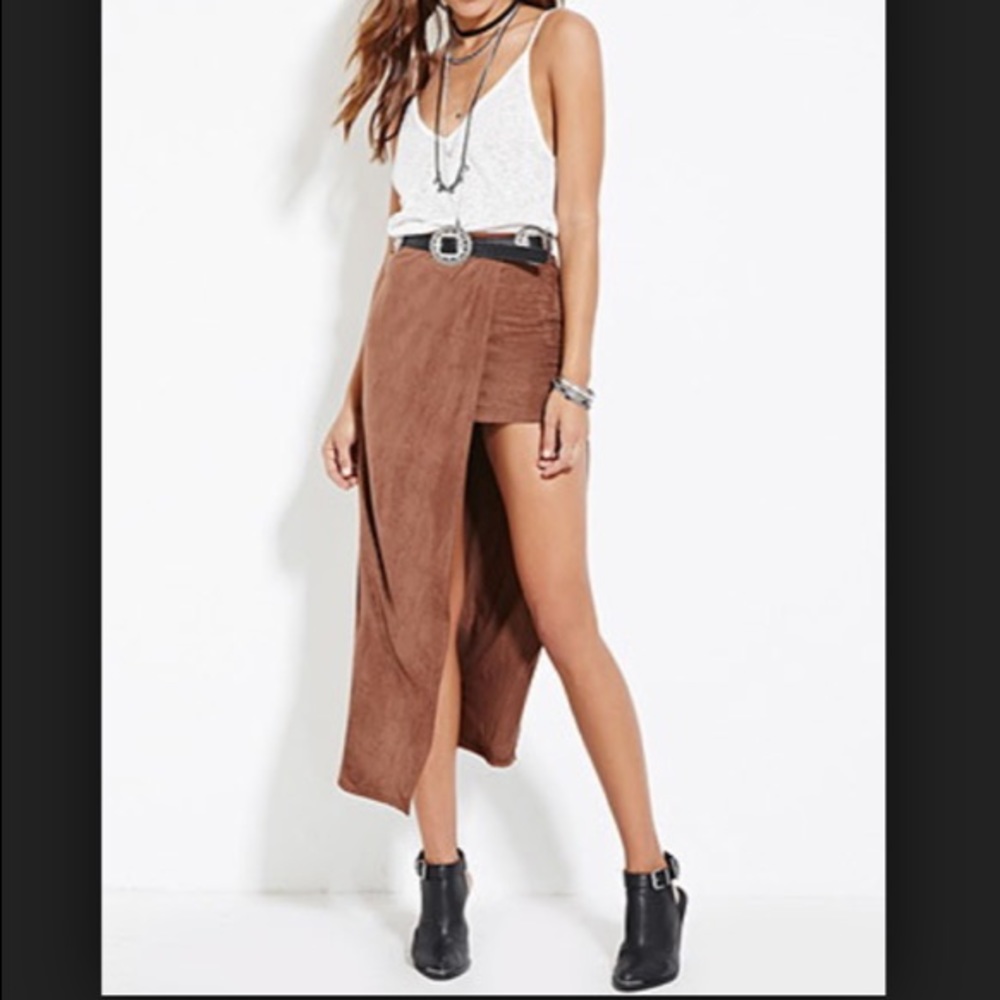 NWOT FOREVER 21 BROWN FAUX SUEDE MAXI SKIRT