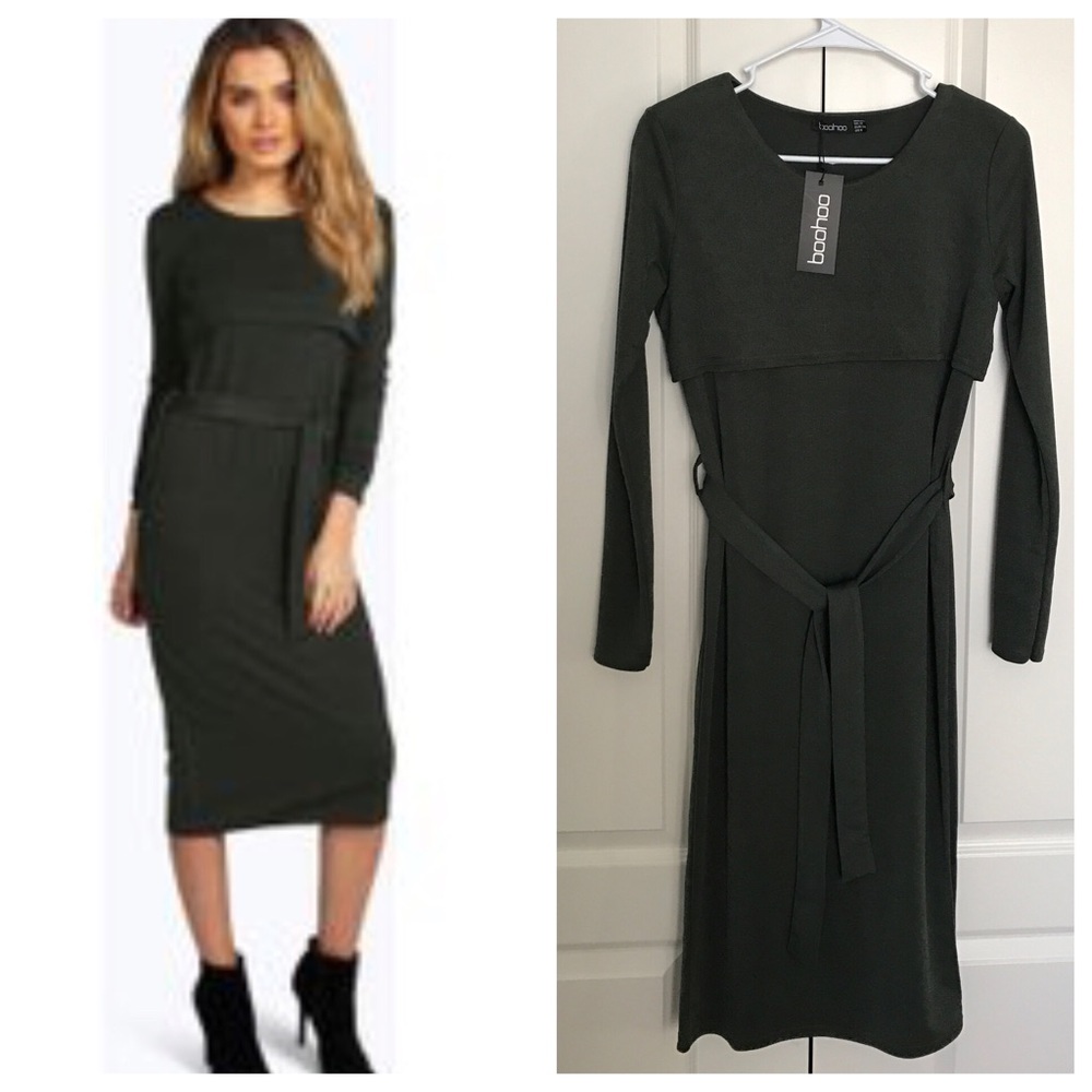 Boohoo NWT Double layered Tie Waist Midi Dress
