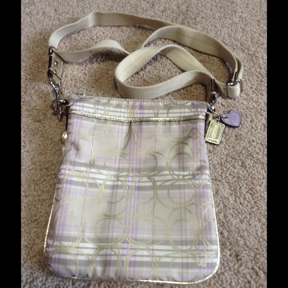 Coach jacquard purple and gold Crossbody