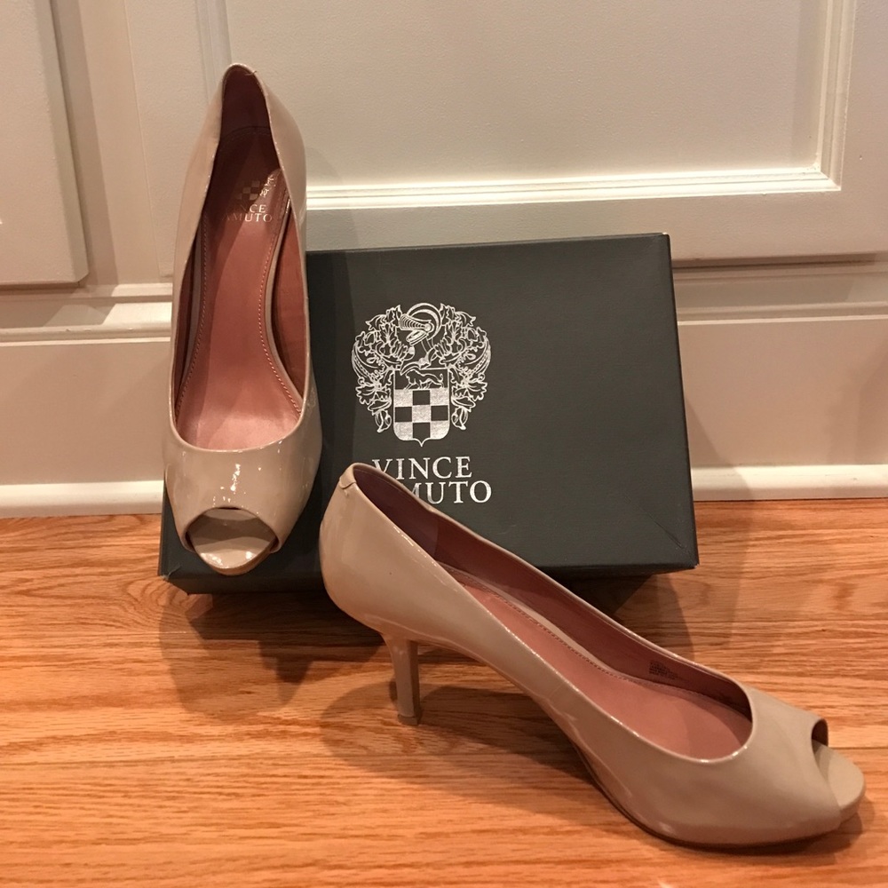 Vince Camuto Peep-Toe Patent Blush Pump!