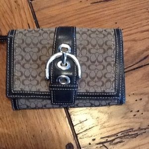 Coach tan signature fabric wallet
