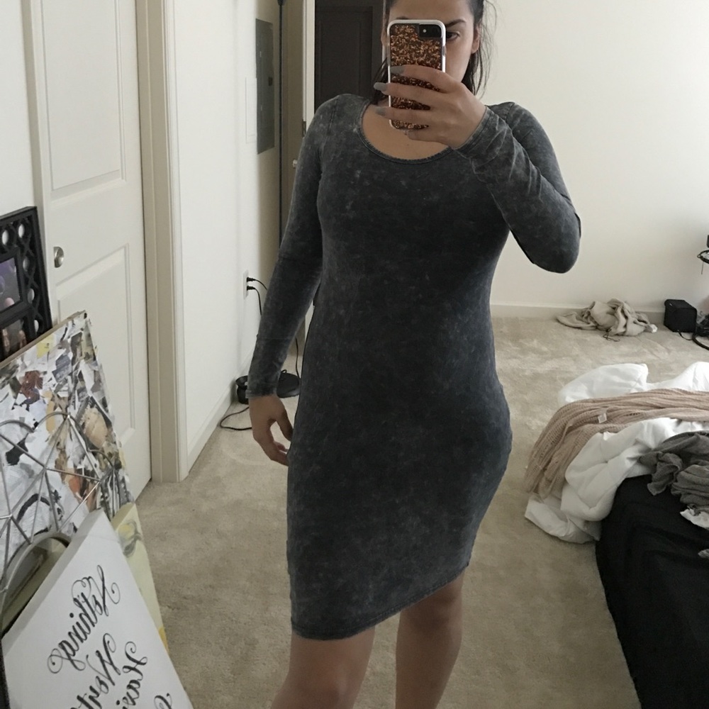 Acid wash mini dress with long sleeves
