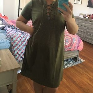 Army green lace up dress