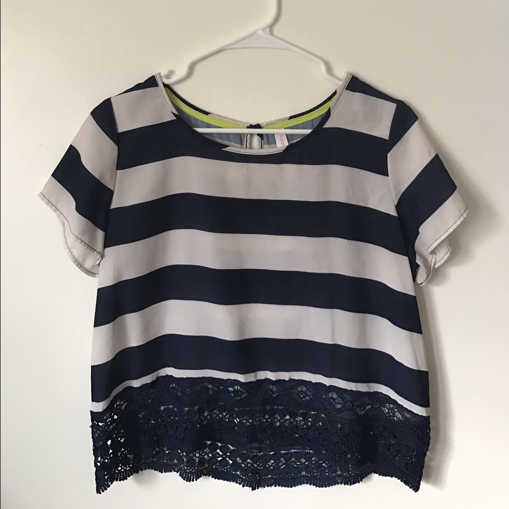 Striped / lace tee