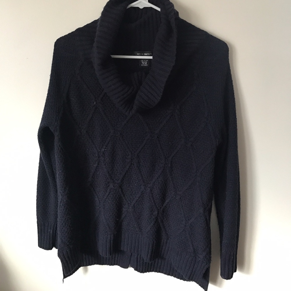 Cowl neck navy sweater