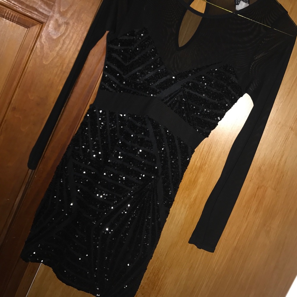 black sequin dress