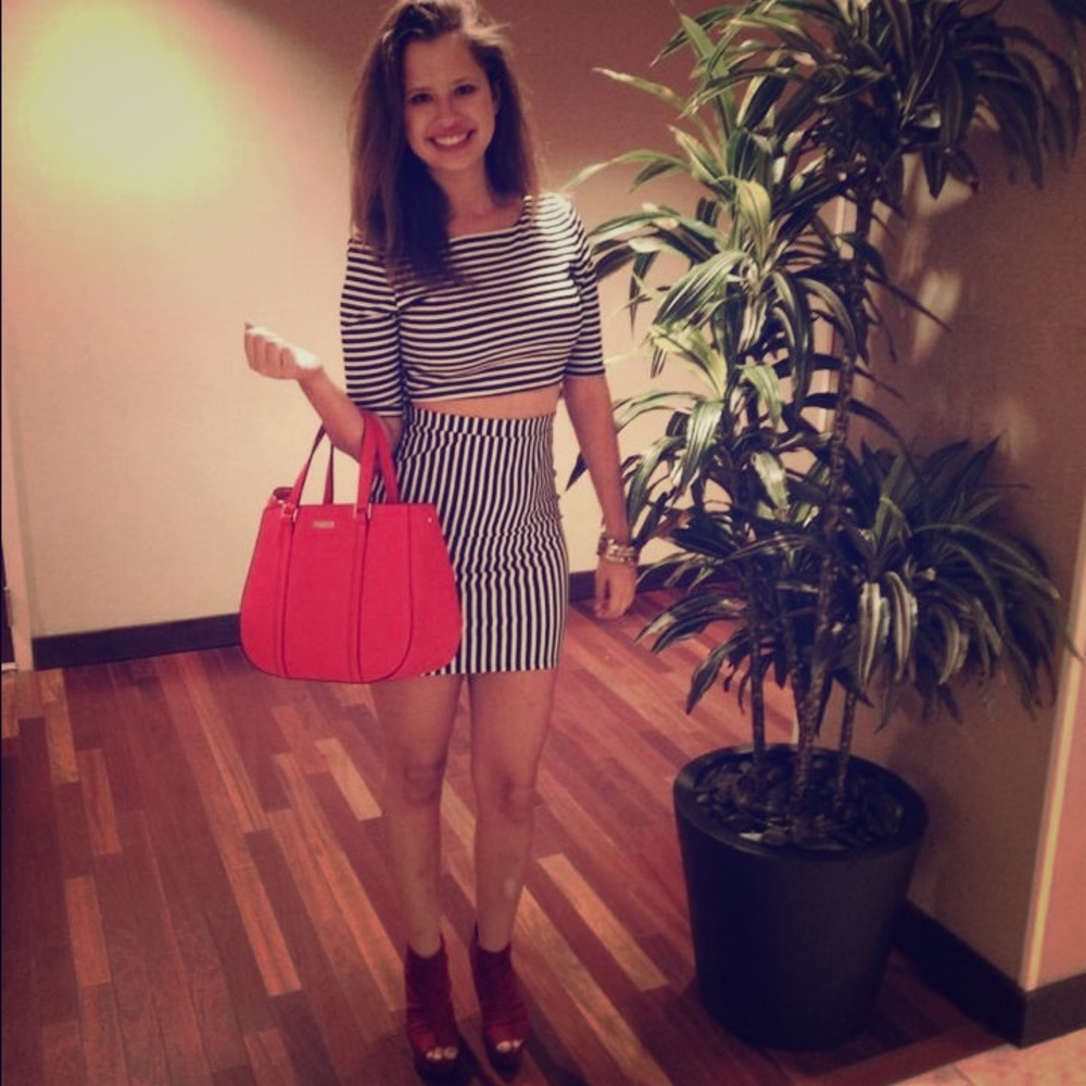 Black and white striped dress