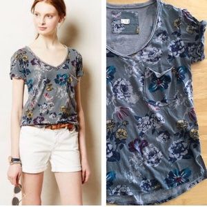 Anthropologie T. LA Gray Floral Tee