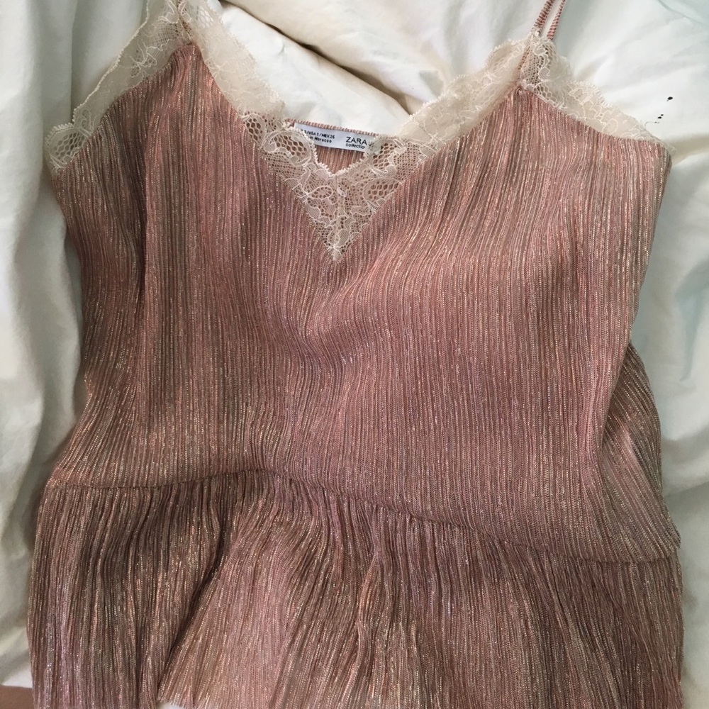 zara loose party top rose gold