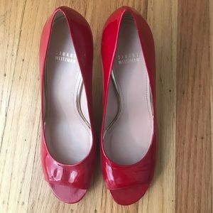 Red high heels with peep toe Stuart Weitzman