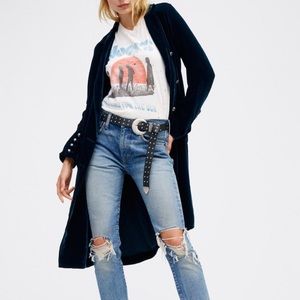 Royal Blue Velvet Trench Coat Duster