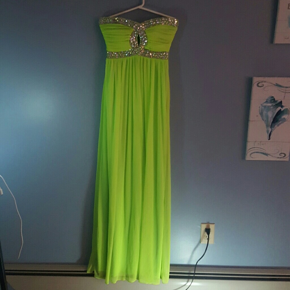 Neon Green Bedazzled Prom Dress