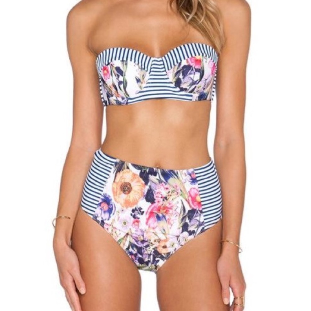 High waisted floral bathing suit